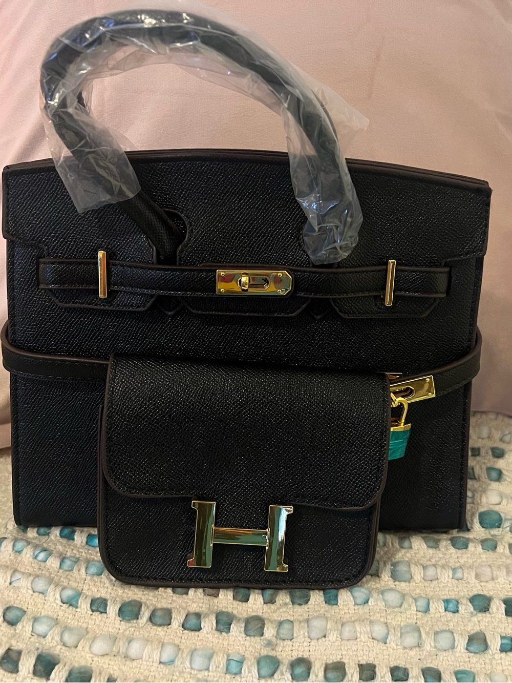 INSPIRED Black Structured Top-Handle Women’s Bag with Gold Hardware - Picture 10 of 14